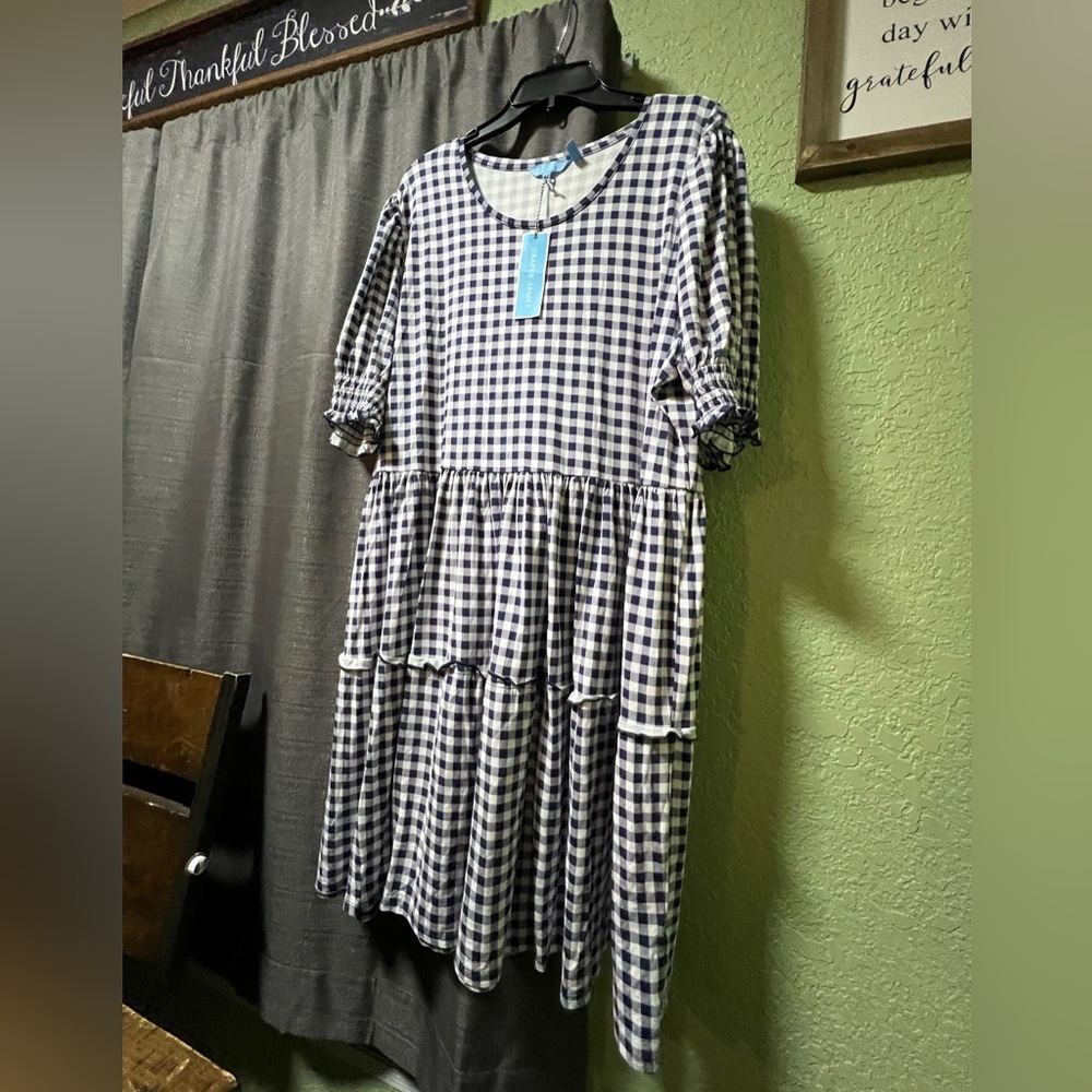 Draper James Navy and White Checkered Dress Leann Gingham Nassau Navy